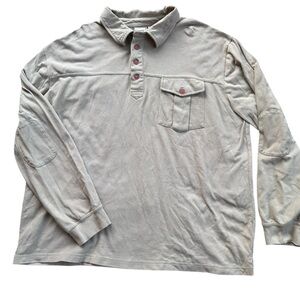 Scandia Woods Polo Shirt M XL Tan Long Sleeve Cotton Pique Excellent Elbow Patch